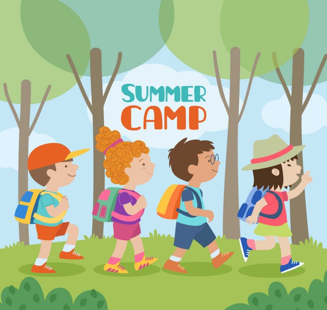 创意夏季野营的4个儿童矢量素材普贤居素材网精选