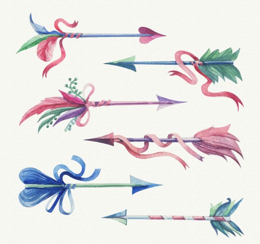 6款水彩绘羽毛箭设计矢量图普贤居素材网精选