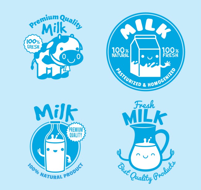 4款可爱蓝色牛奶标签矢量素材普贤居素材网精选
