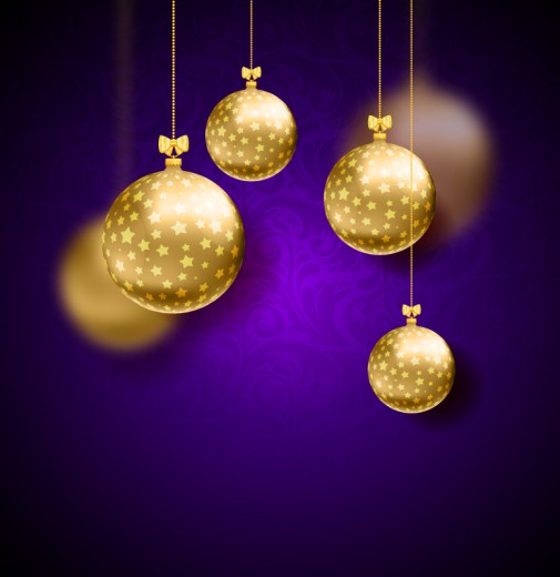 金色圣诞吊球紫底背景矢量素材16素材网精选