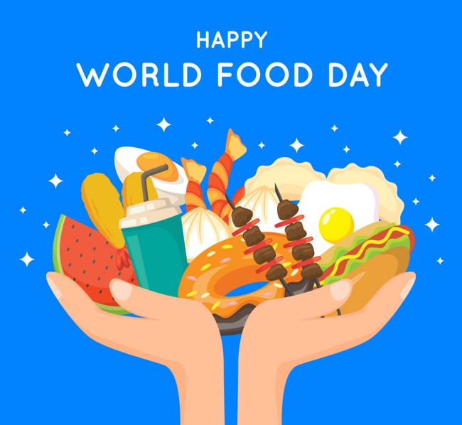 创意世界粮食日捧起食物的手臂矢量图普贤居素材网精选
