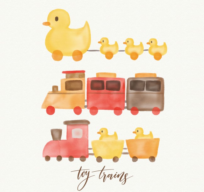 3款水彩绘玩具火车矢量素材16图库网精选