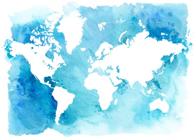 蓝色水彩世界地图矢量素材16素材网精选