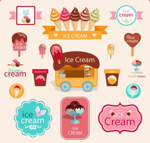 彩色冰淇淋标签矢量素材普贤居素材