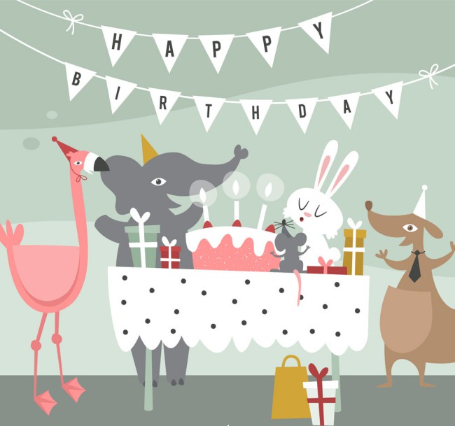 可爱动物生日派对矢量素材16图库网精选