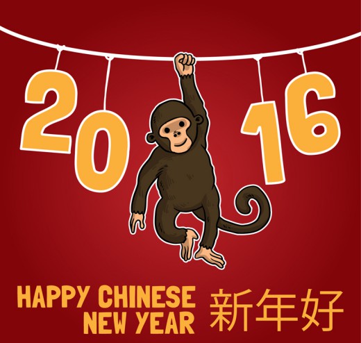 2016年猴年快乐贺卡矢量图普贤居素