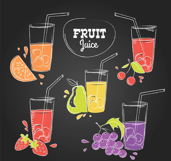 5款彩绘水果和杯装果汁矢量图16素材网精选