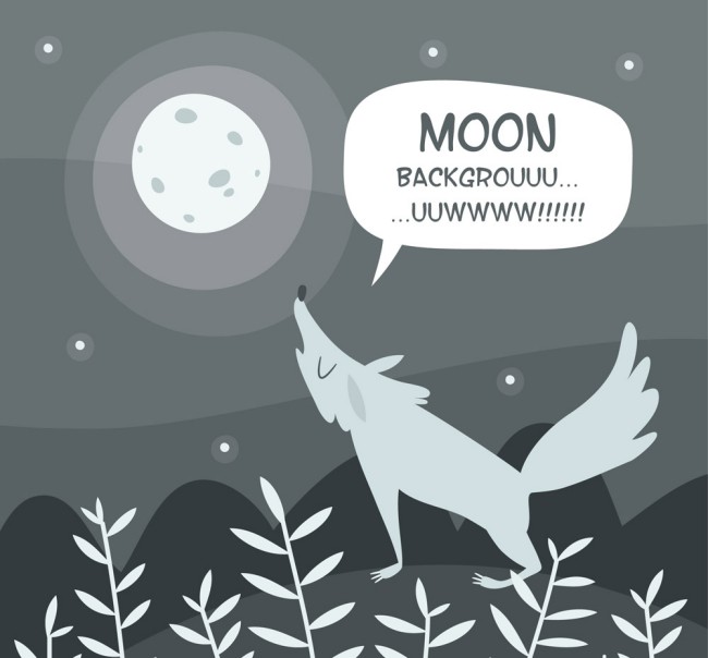 卡通对月嚎叫的狼矢量素材16设计网精选