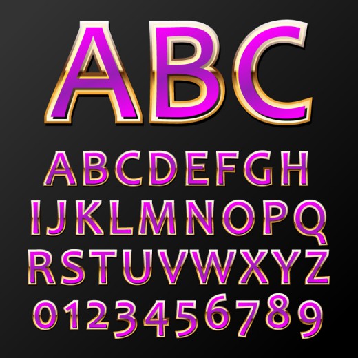 36个金边紫色字母和数字矢量图16素材网精选