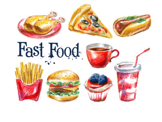 8款彩绘快餐食品矢量图素材中国网精选