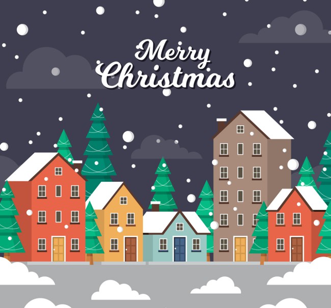 彩色圣诞夜房屋风景矢量素材16素材网精选