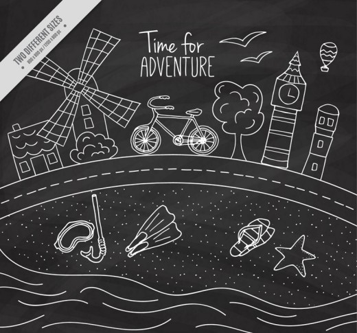创意单车旅行黑板画矢量素材16素材网精选