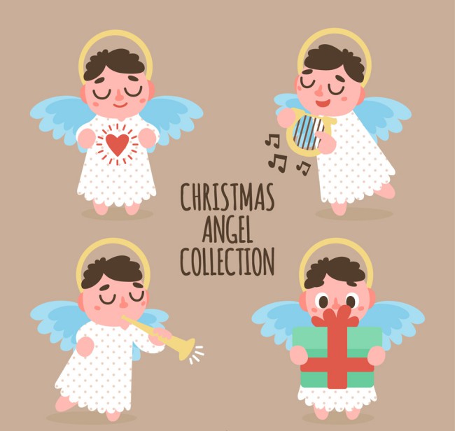 4款可爱圣诞天使形象设计矢量图普贤居素材网精选