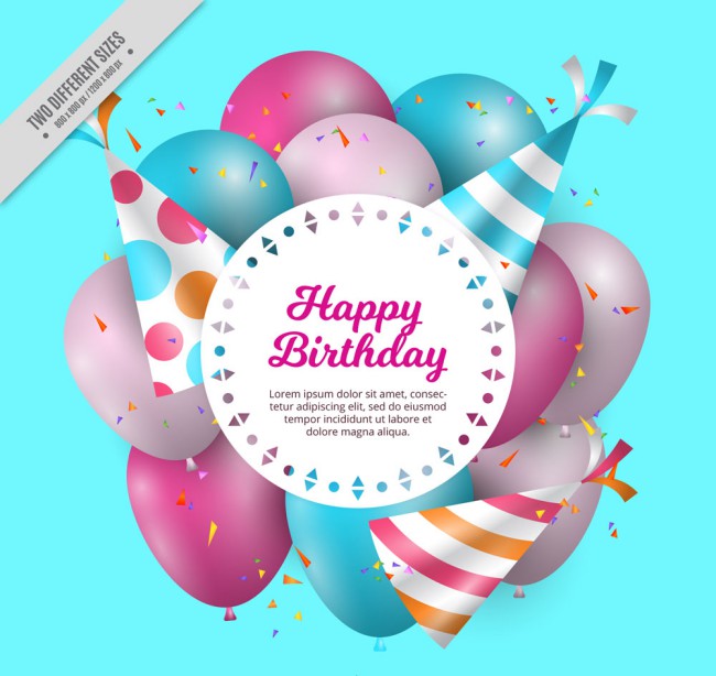 彩色气球和生日礼帽贺卡矢量素材16图库网精选