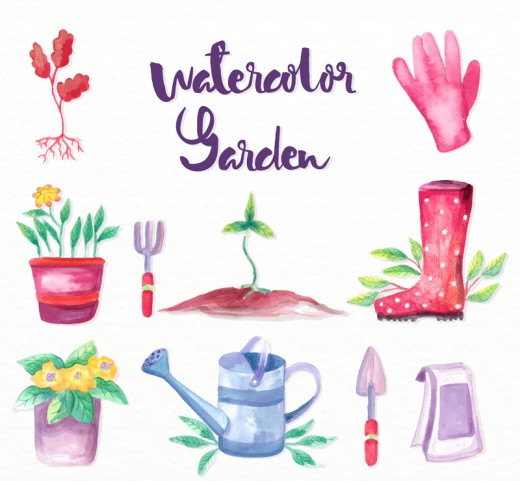 10款水彩绘花园元素矢量素材16图库网精选