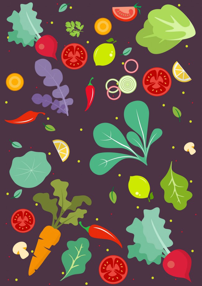 彩色蔬菜水果无缝背景设计矢量图普贤居素材网精选