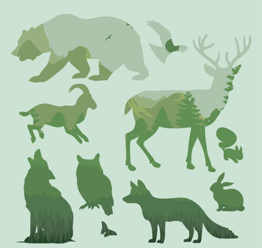 10款森林动物叠影矢量图16素材网精选