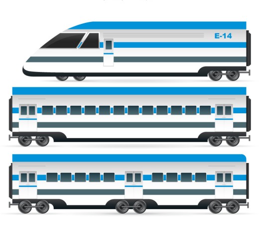 蓝色火车车头和车厢矢量素材素材天