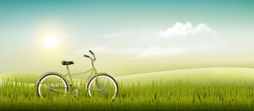 清新草地和自行车矢量素材16设计网精选