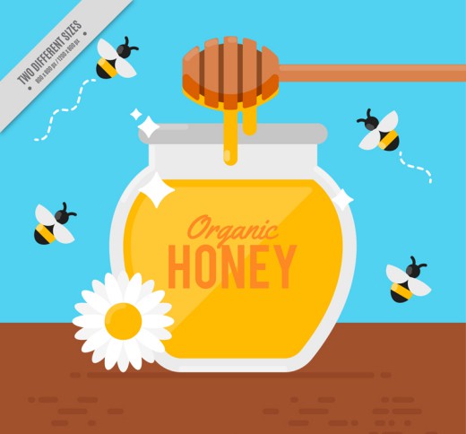 沾蜂蜜的搅拌棒和蜜蜂矢量素材16图库网精选