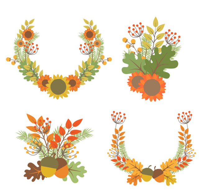 4款彩色秋季花束和花环矢量图16素材网精选