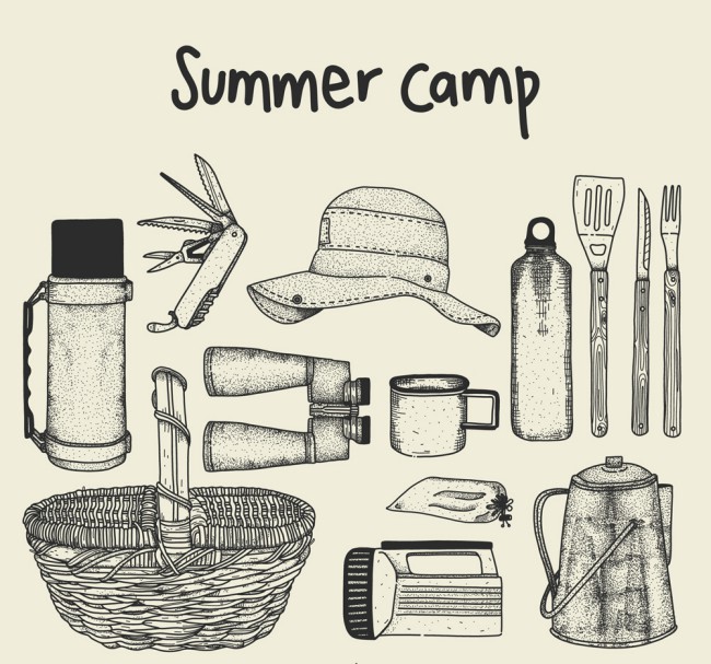 13款手绘夏季野营物品矢量素材素材