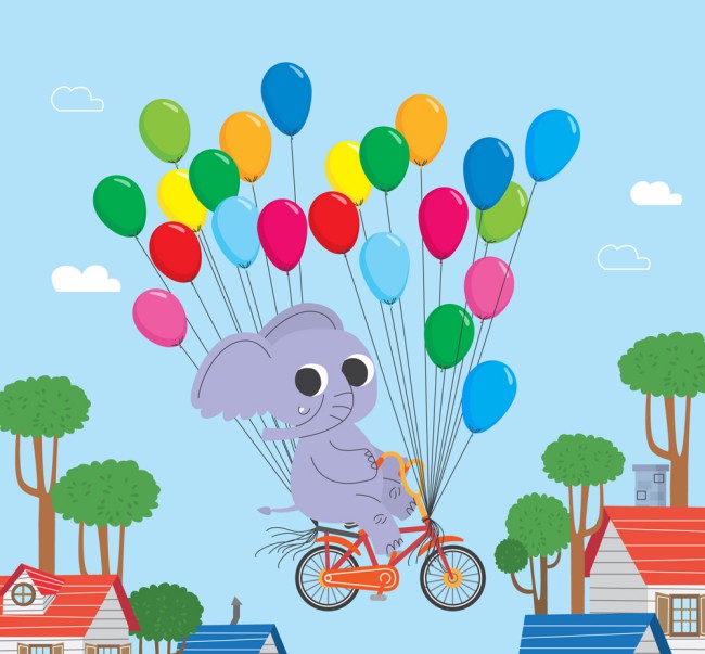 可爱骑气球单车的大象矢量素材16图库网精选