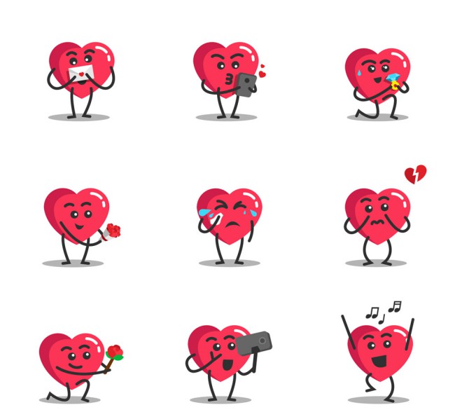 9款红色爱心表情矢量素材16图库网精选