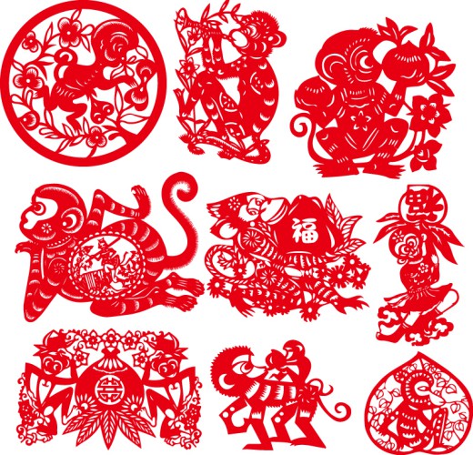 9款红色猴年剪纸矢量素材素材天下精选