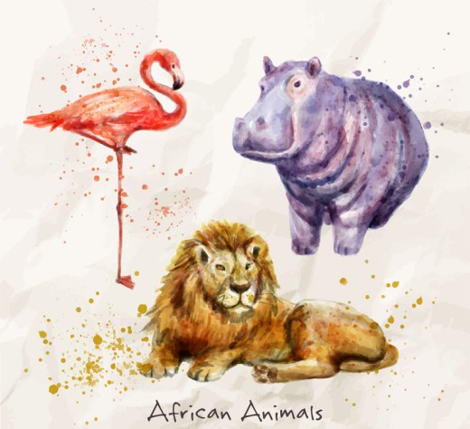 3款水彩绘非洲动物矢量素材16素材网精选