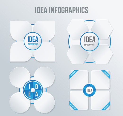 4款白色花形信息图元素矢量素材16设计网精选