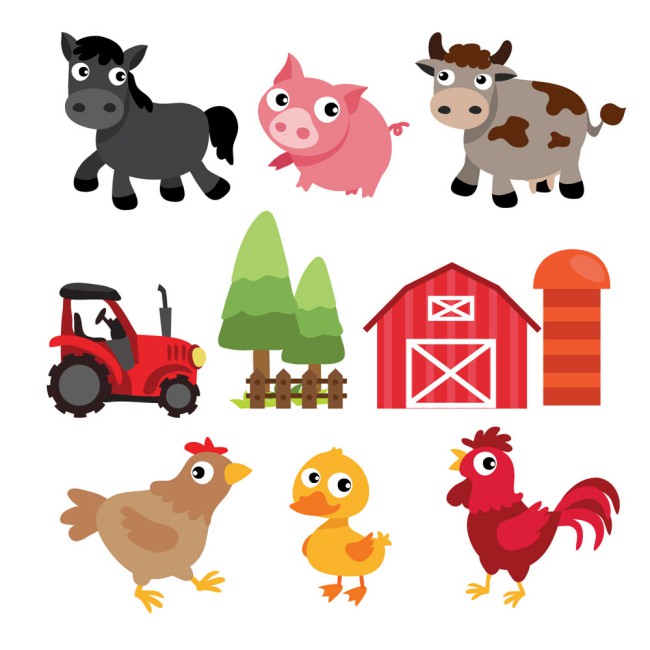 6款卡通农场动物和4款农场元素矢量图素材中国网精选