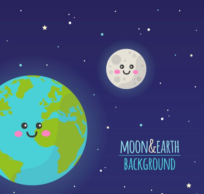 可爱笑脸地球和月亮矢量素材16图库网精选