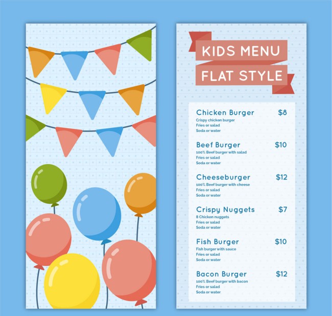 彩色气球儿童菜单矢量素材16设计网精选