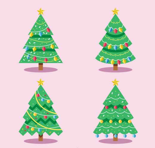 4棵绿色圣诞树矢量素材16图库网精选