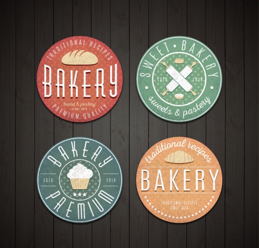 4款圆形面包店标签矢量素材16设计网精选