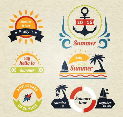 6款彩色复古夏季度假标签矢量图素材中国网精选