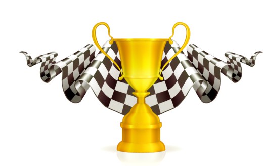 F1方程式赛车奖杯与旗子设计矢量素