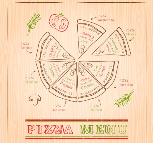 手绘切块披萨背景矢量素材16设计网精选