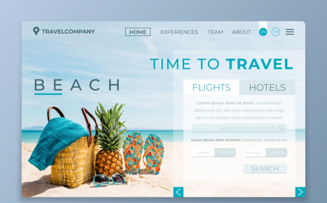 创意沙滩旅行网站登陆页矢量图素材天下精选
