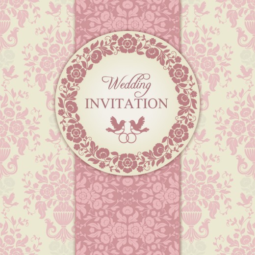 粉色花卉婚礼邀请卡矢量素材16设计网精选