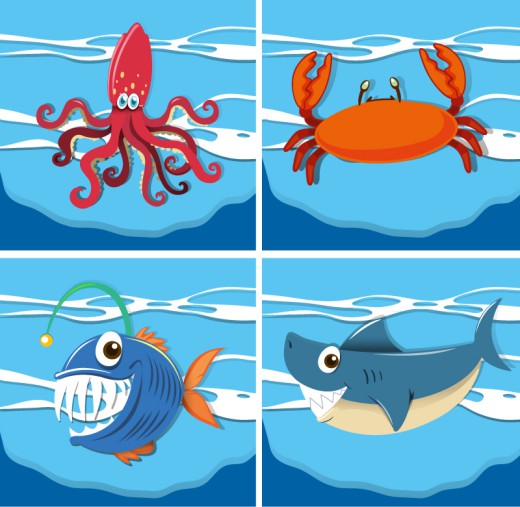 4款卡通海洋生物矢量素材素材中国网精选