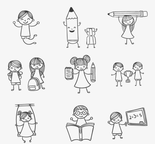 9款手绘玩耍的校园儿童矢量素材素材中国网精选