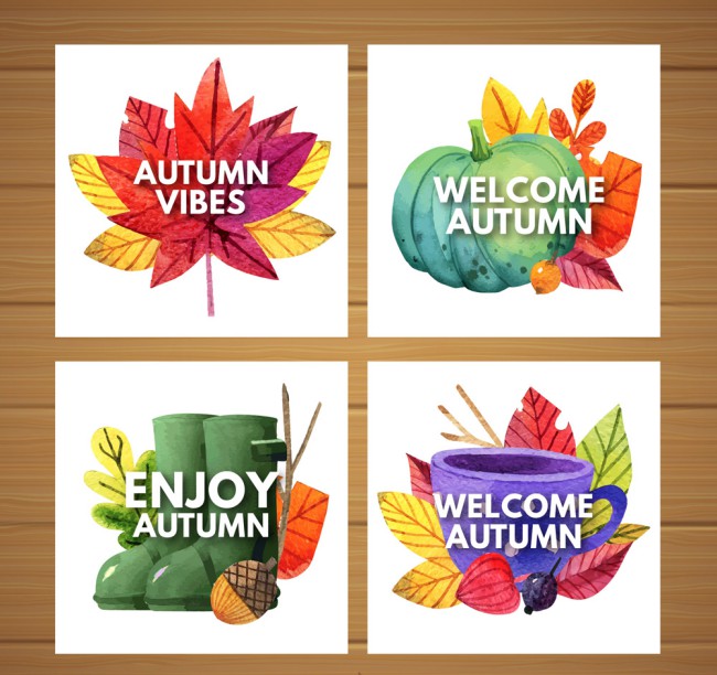 4款彩绘秋季元素卡片矢量素材16设计网精选