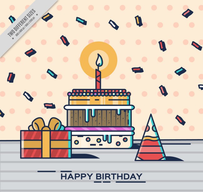 彩绘生日蛋糕和生日礼帽矢量图素材中国网精选