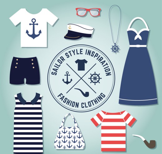 10款夏季海军风格服饰与配饰矢量图
