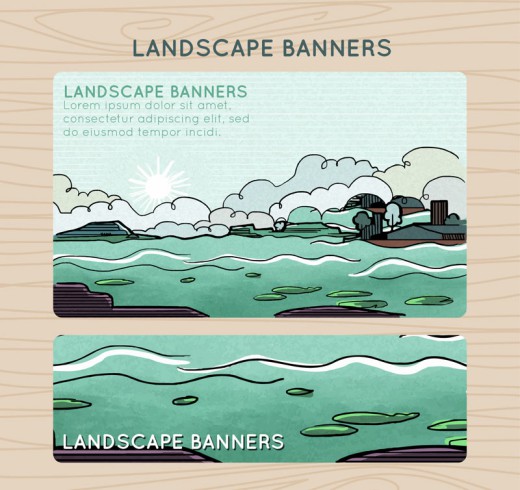 2款彩绘大海风景banner矢量素材16设计网精选