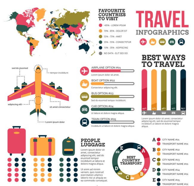 彩色旅行信息图矢量素材16素材网精选