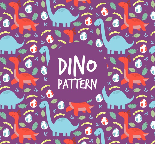 彩色恐龙和恐龙蛋无缝背景矢量素材16图库网精选