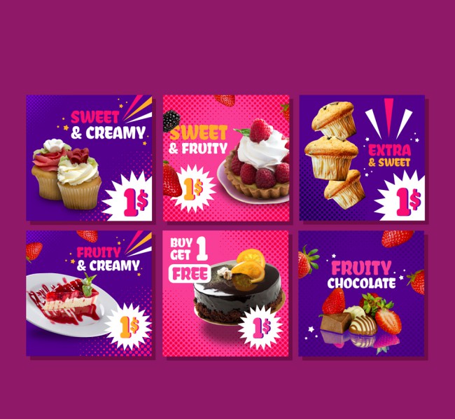 6款彩色甜点促销卡片矢量素材16素材网精选